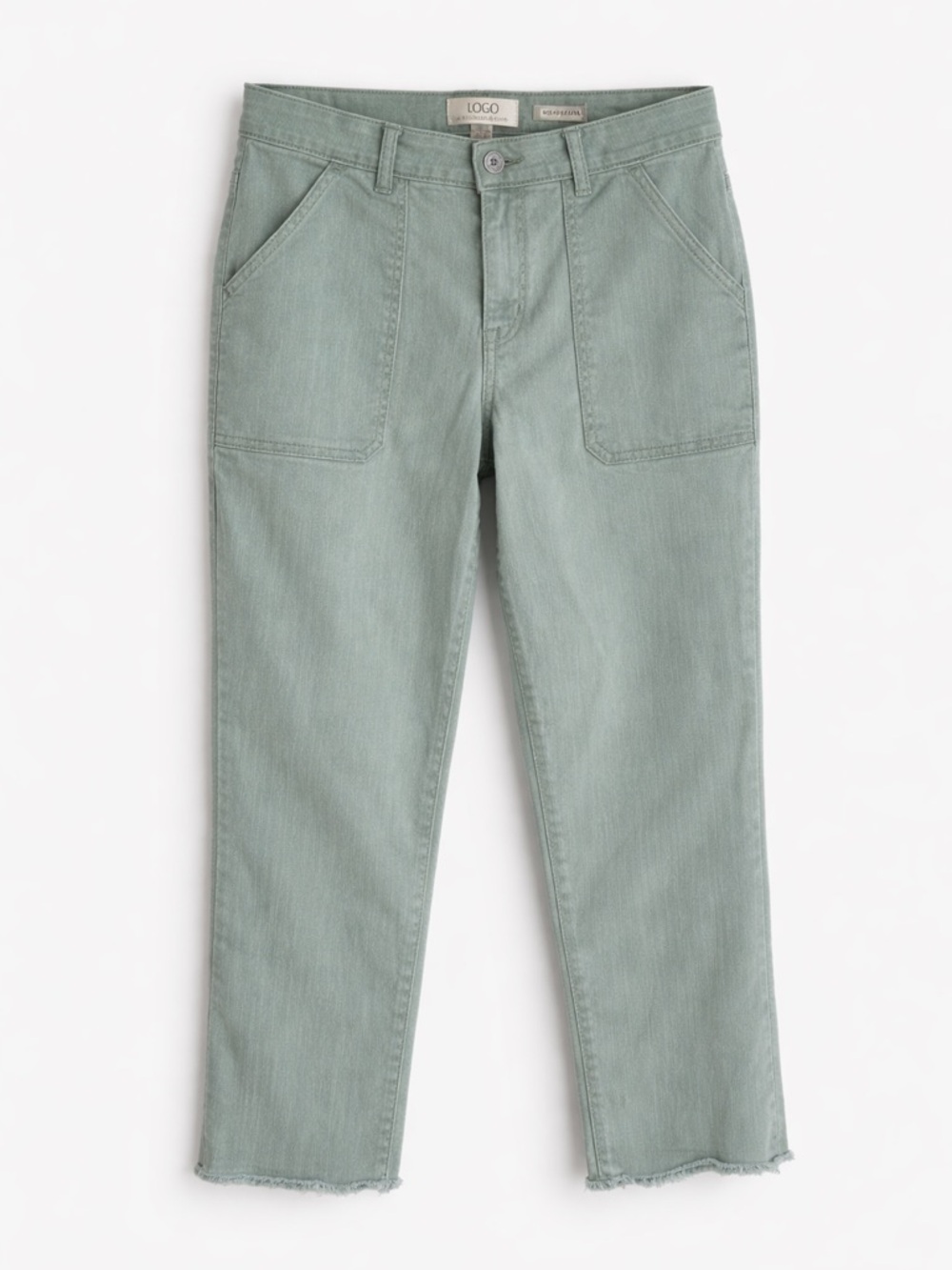 LOGO Lori Goldstein Mint Green Boyfriend Jeans Raw Hem Crop Denim Size 12